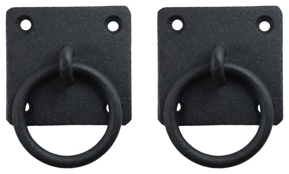 Renovators Supply 2 Pack Black Cast Iron Ring Cabinet pull Square Backplate Pull