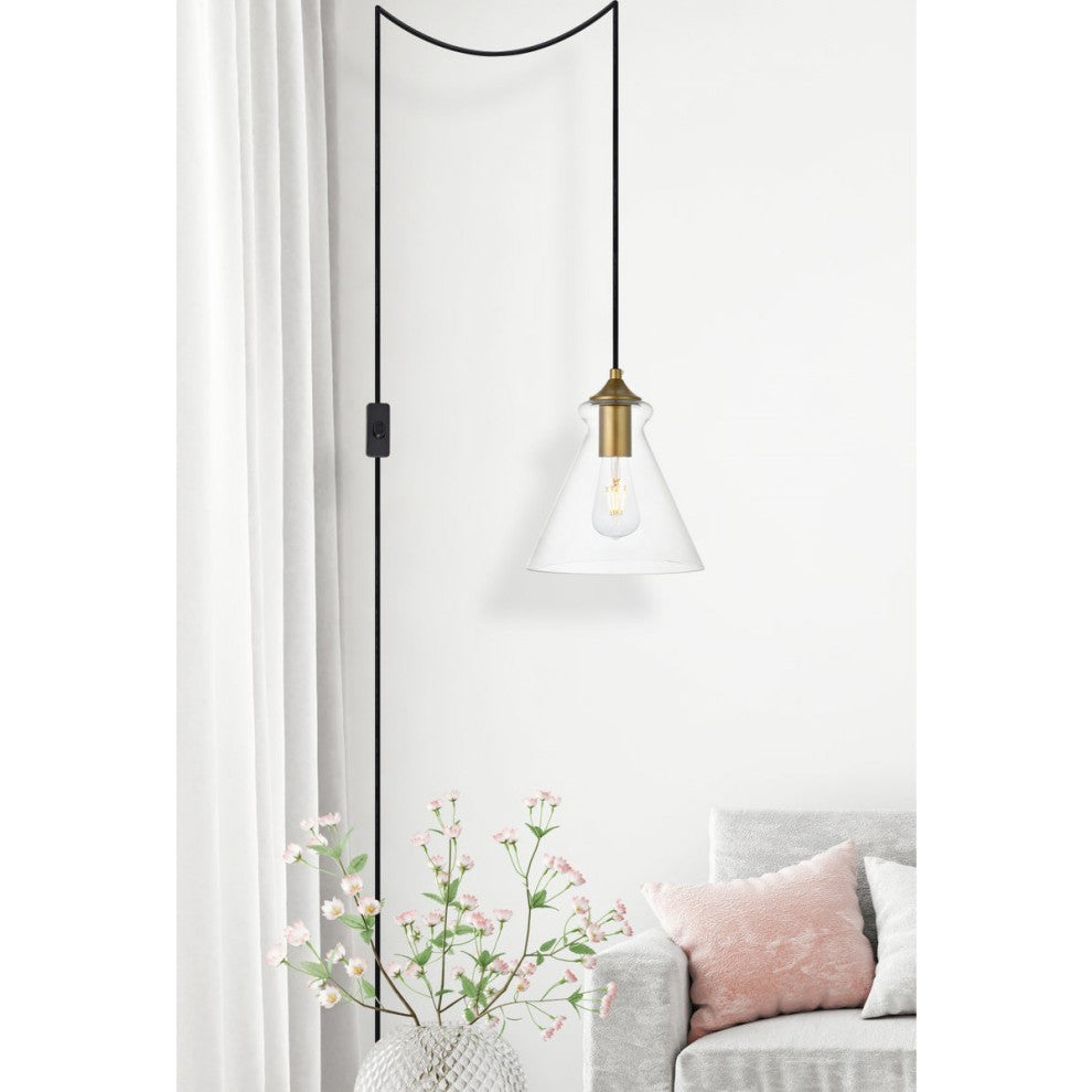 Living District Destry 1-Light Plug-In Pendant Brass