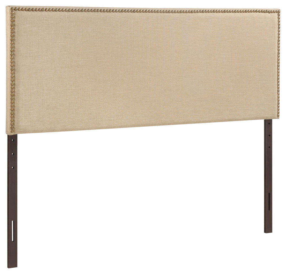 Region Queen Nailhead Upholstered Headboard, Coffee