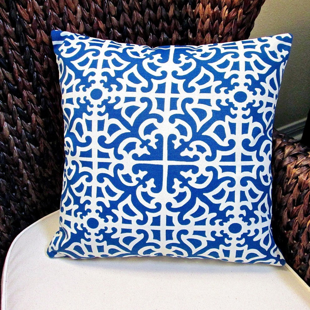 Artisan Pillows Outdoor 18" Indigo Blue Geometric Throw Pillow, Set of 2, Throw