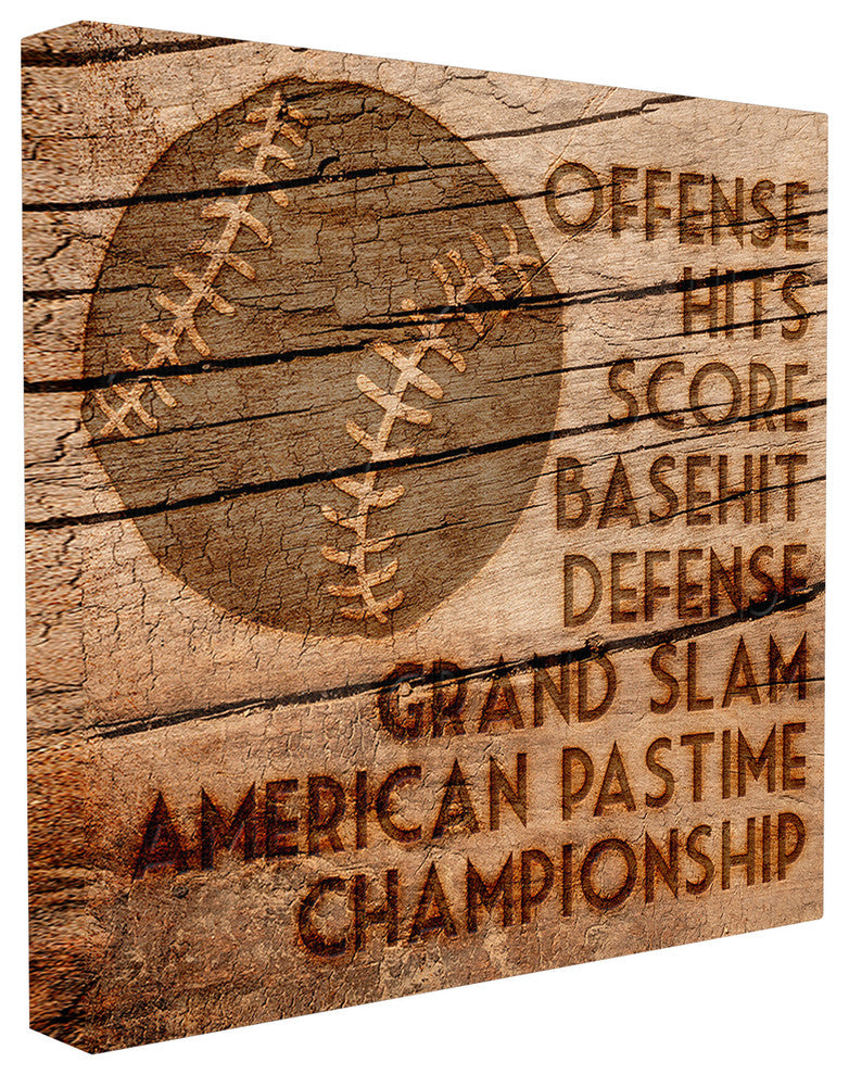 Baseball Planked Wood Look Canvas, 17"x1.5"x17"