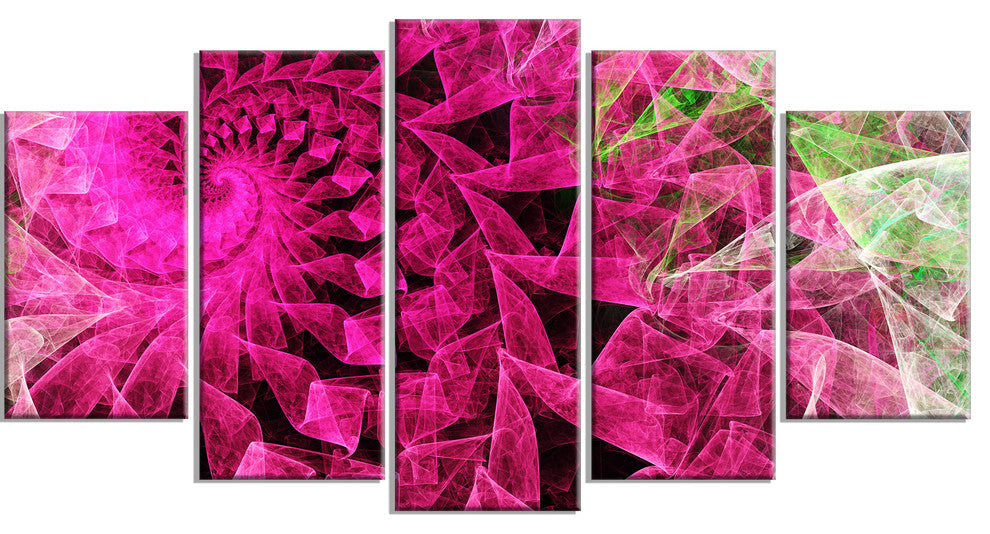 Pink Spiral Kaleidoscope, Contemporary Wall Art Canvas, 60"x32", 5 Panels