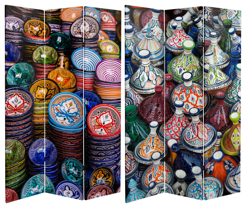 6' Tall Double Sided Ceramic Bazaar Canvas Room Divider