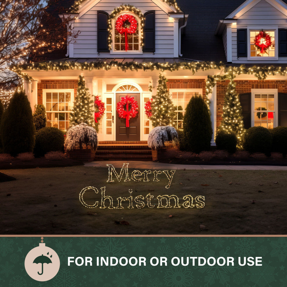 Christmas Giant Outdoor LED Lights, 2-Piece Merry Christmas Sign, Warm White