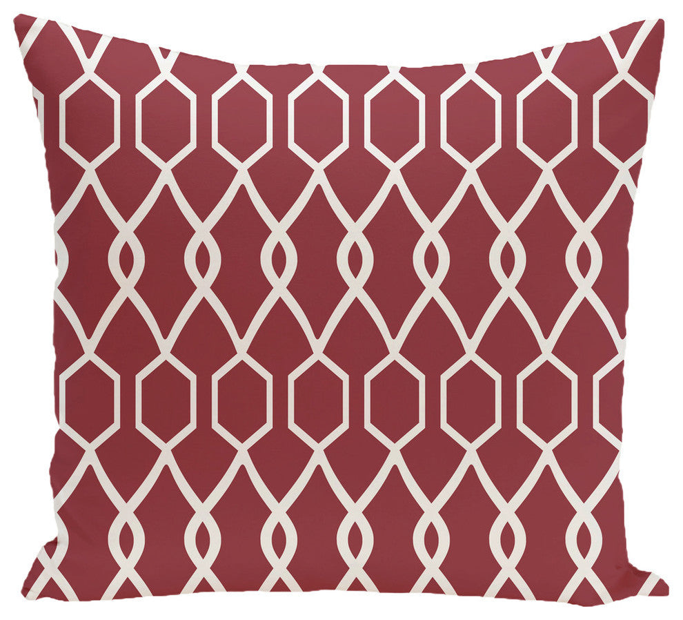Charleston Geometric Print Outdoor Pillow, Brick, 20"x20"