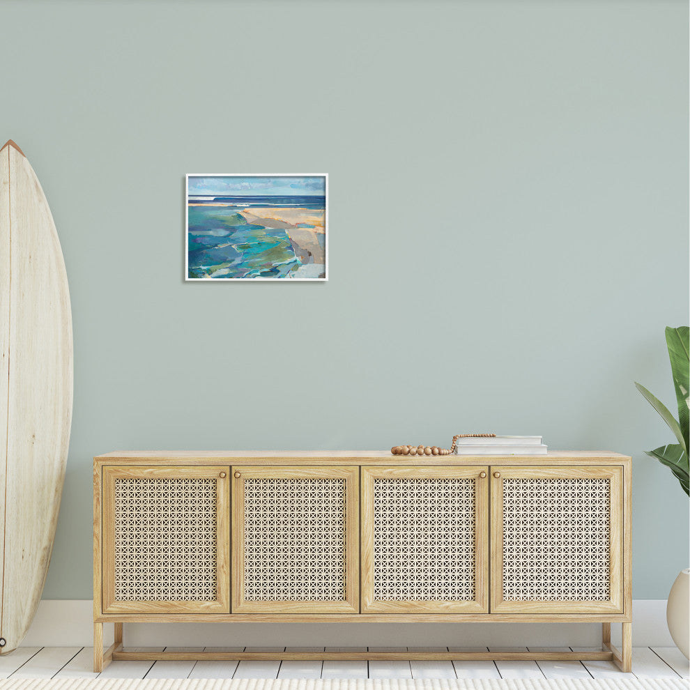 Abstract Beach Landscape Pastel Cubism Painting, 20 x 16
