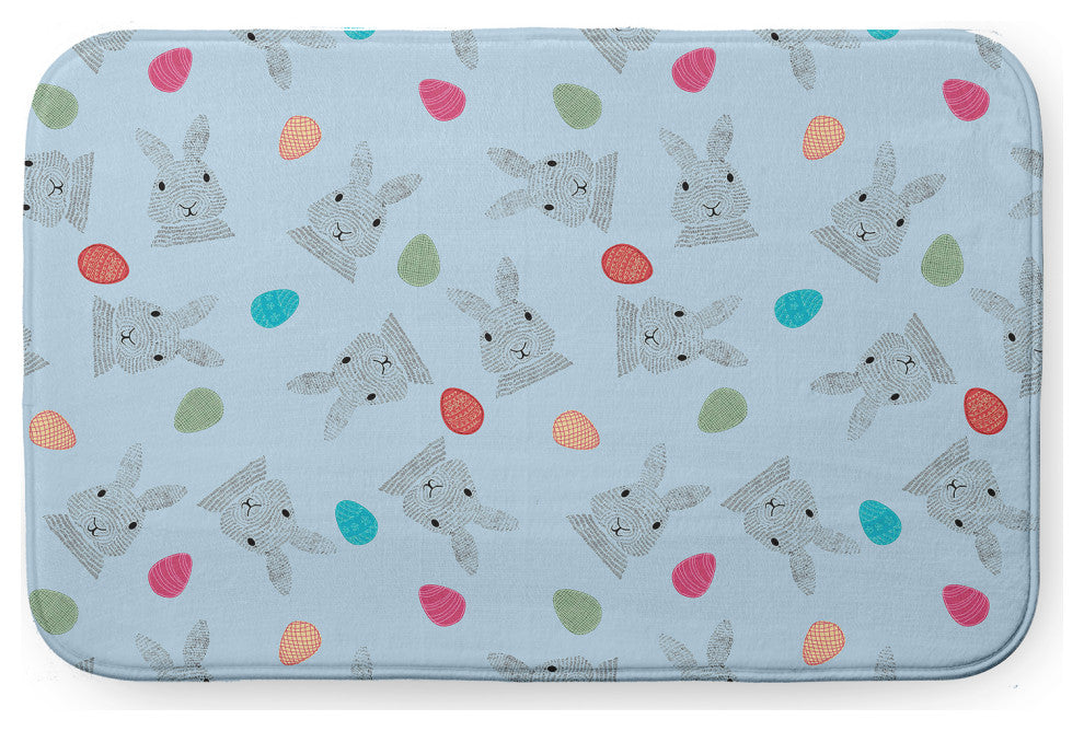 34" x 21" Bunnies and Eggs Bathmat, After Rain Blue