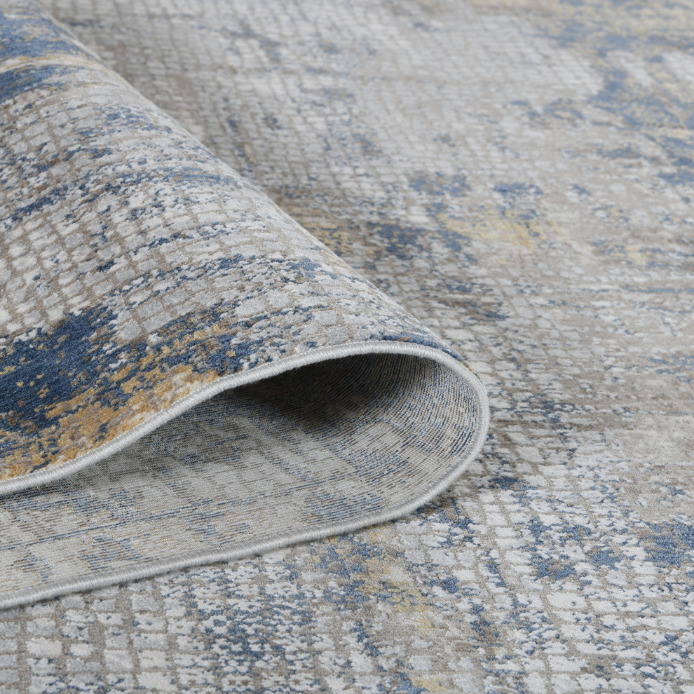 Haleena Draper Indigo Polyester Blend Area Rug, 5'3"x7'6"