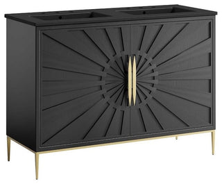 Modway Awaken 48" Solid Wood and MDF Double Sink Bathroom Vanity in Black