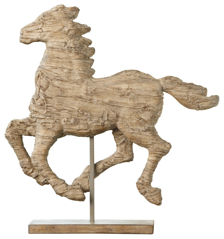 Benzara BM284976 Don 15" Horce Figurine for Tabletops, Brown Polyresin, Metal