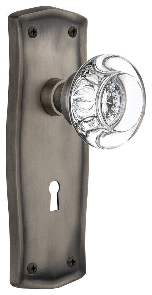 Double Prairie Plate With Round Clear Crystal Knob, Antique Pewter