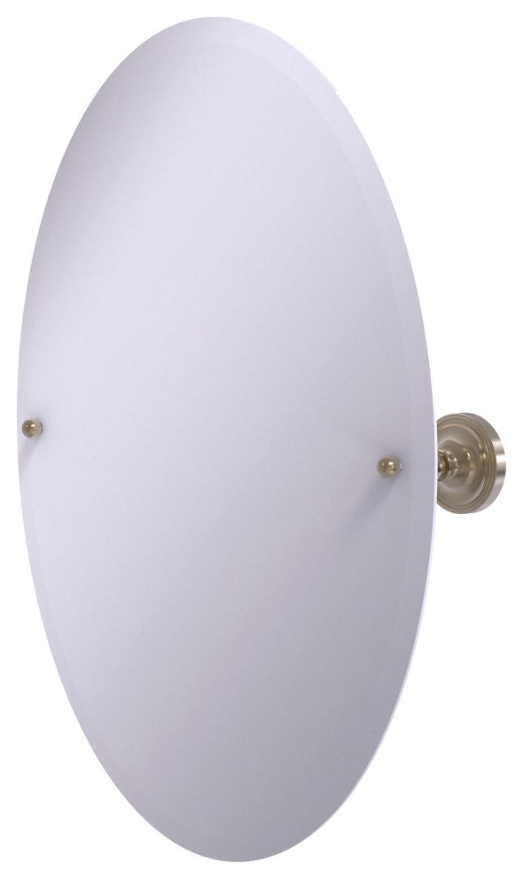 Frameless Oval Beveled Edge Tilt Mirror, Antique Pewter