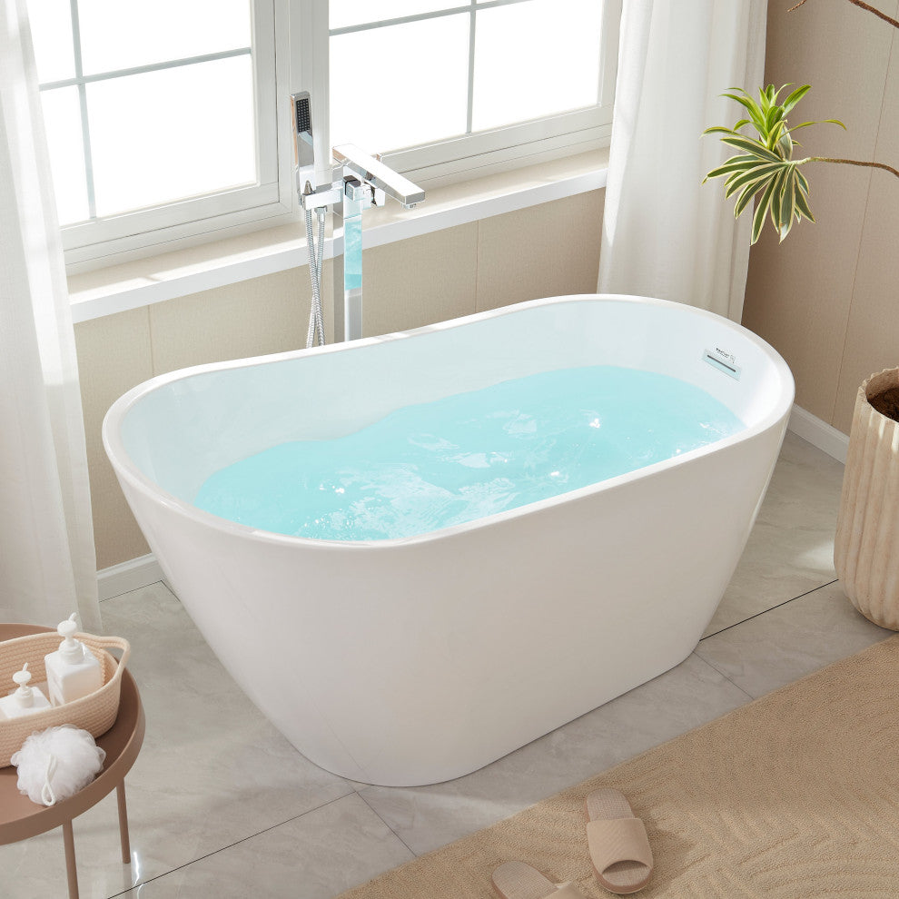 Vanity Art Freestanding Acrylic Soaking Bathtub, Pure White, 55"