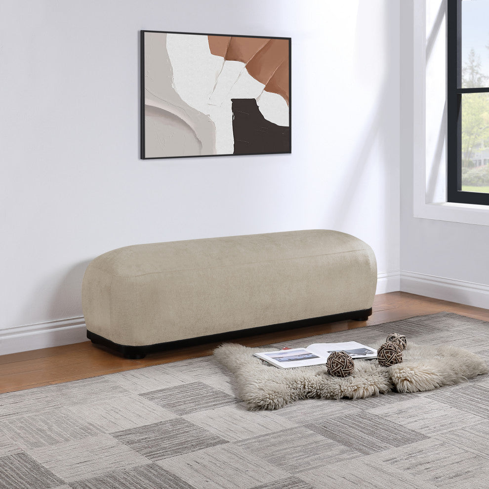 Calum Upholstered Bench, Beige, Chenille Fabric, Black Finish
