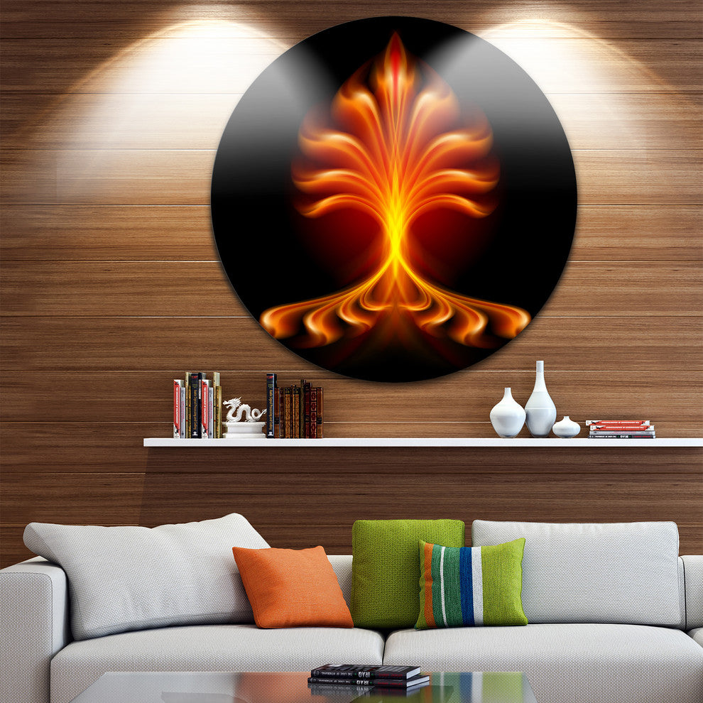 Fractal Fire Flower, Floral Digital Art Round Wall Art, 11"