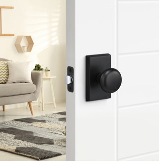 Ridgecrest Mountain Oakley Passage Door Knob with Square Rosette, Flat Black