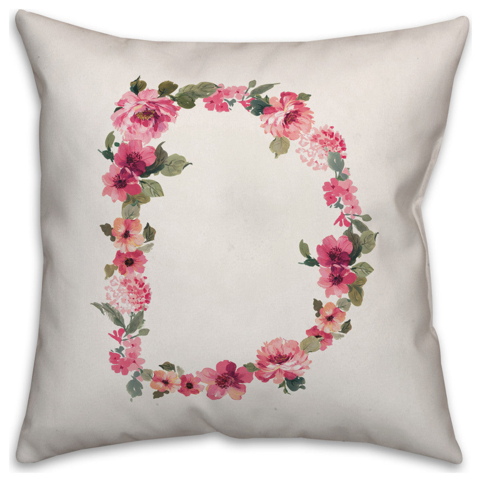 Floral Pattern Monogram D 18x18 Indoor/Outdoor Pillow