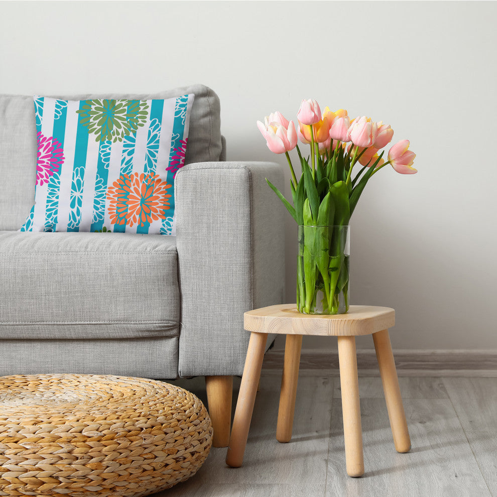Flower Bursts Decorative Throw Pillow, Blue, 16"x16"