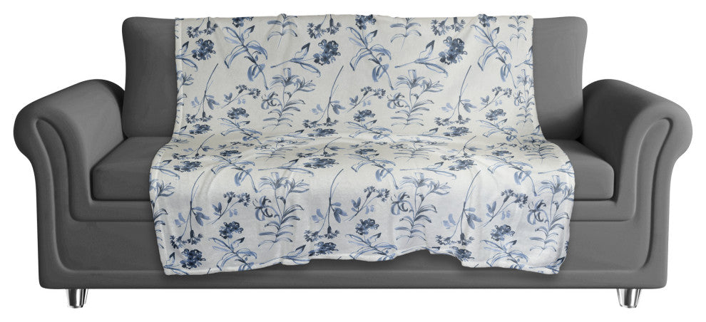 Blue Floral Pattern 50"x60" Coral Fleece Blanket
