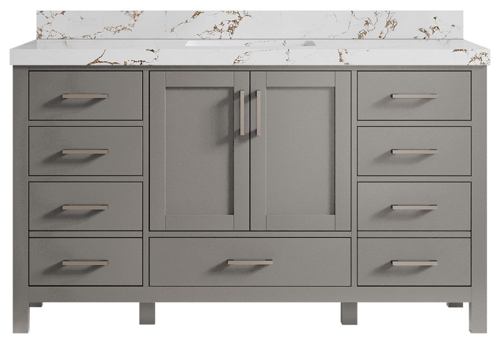 Malibu 60 Single Sink Vanity in Elephant Skin Gray 2" Viola Brown