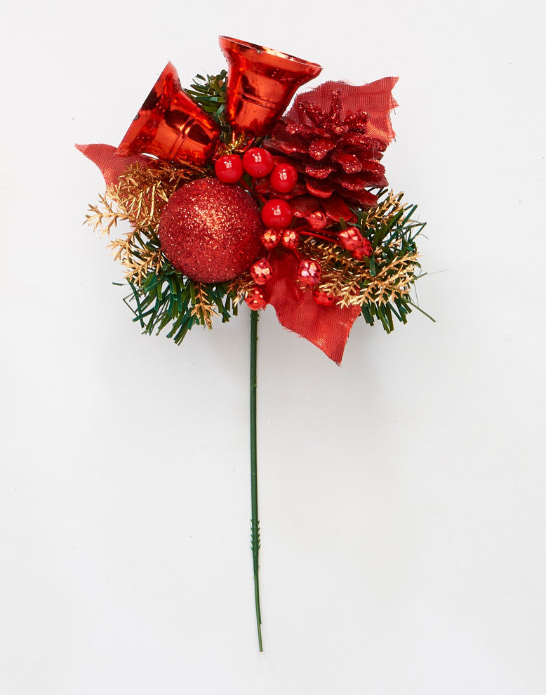 Christmas Holly Bell Pick, Red  Set Of 12