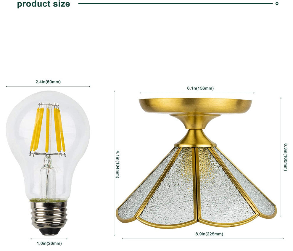Retro Gold Light Fixture, Industrial, Flush Mount LED Ceiling Light Fixture