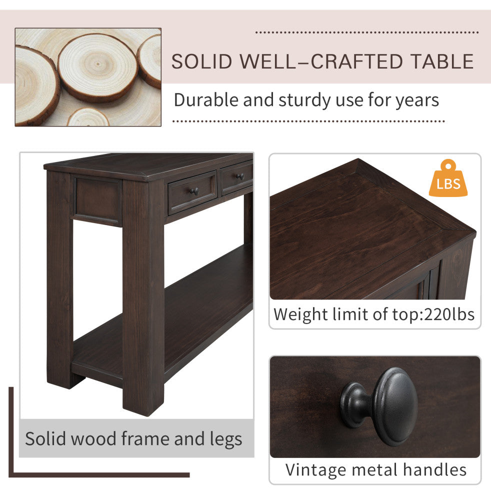 TATEUS 63" Console Table Hallway Sofa Table With Storage Drawers Bottom Shelf, Espresso
