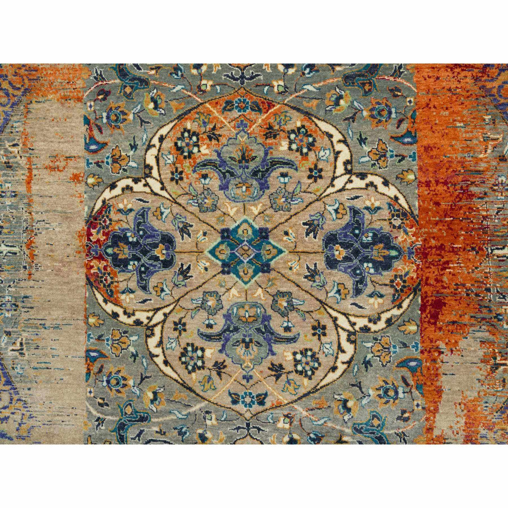 Rust Red Ancient Ottoman Erased Design Hand Knotted Wool Rug, 10'2"x14'3"