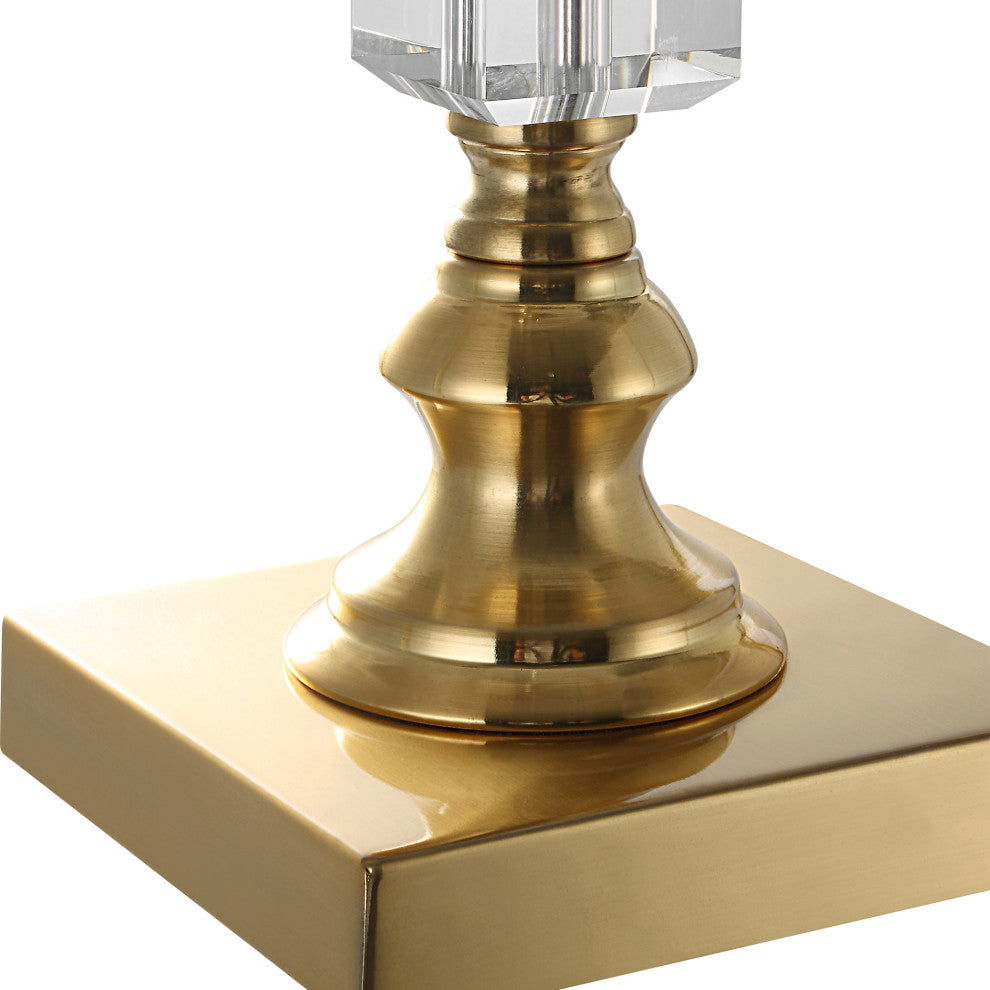 Benzara BM277033 29" Metal Table Lamp, Stacked Crystals, Antique Brass, White