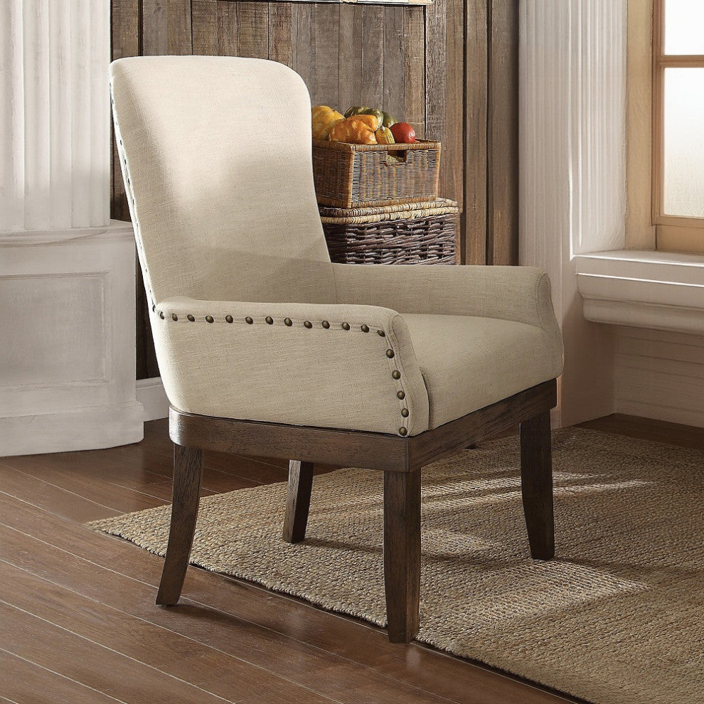 Acme Landon Arm Chair, Beige Linen and Salvage Brown