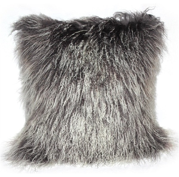 Genuine Mongolian Sheepskin Throw Pillow with Insert (16+ Colors), Frosted Gray