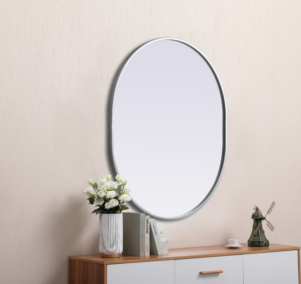 Metal Frame Oval Mirror 30X36 Inch, Silver