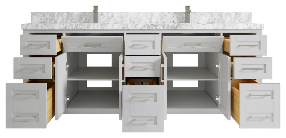 Cambridge 84 Double Sink Bath Vanity in Coventry Gray 2" Carrara Marble