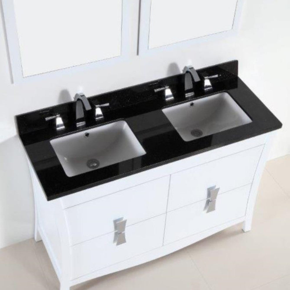 48" Double Sink Vanity, White With Black Galaxy Top