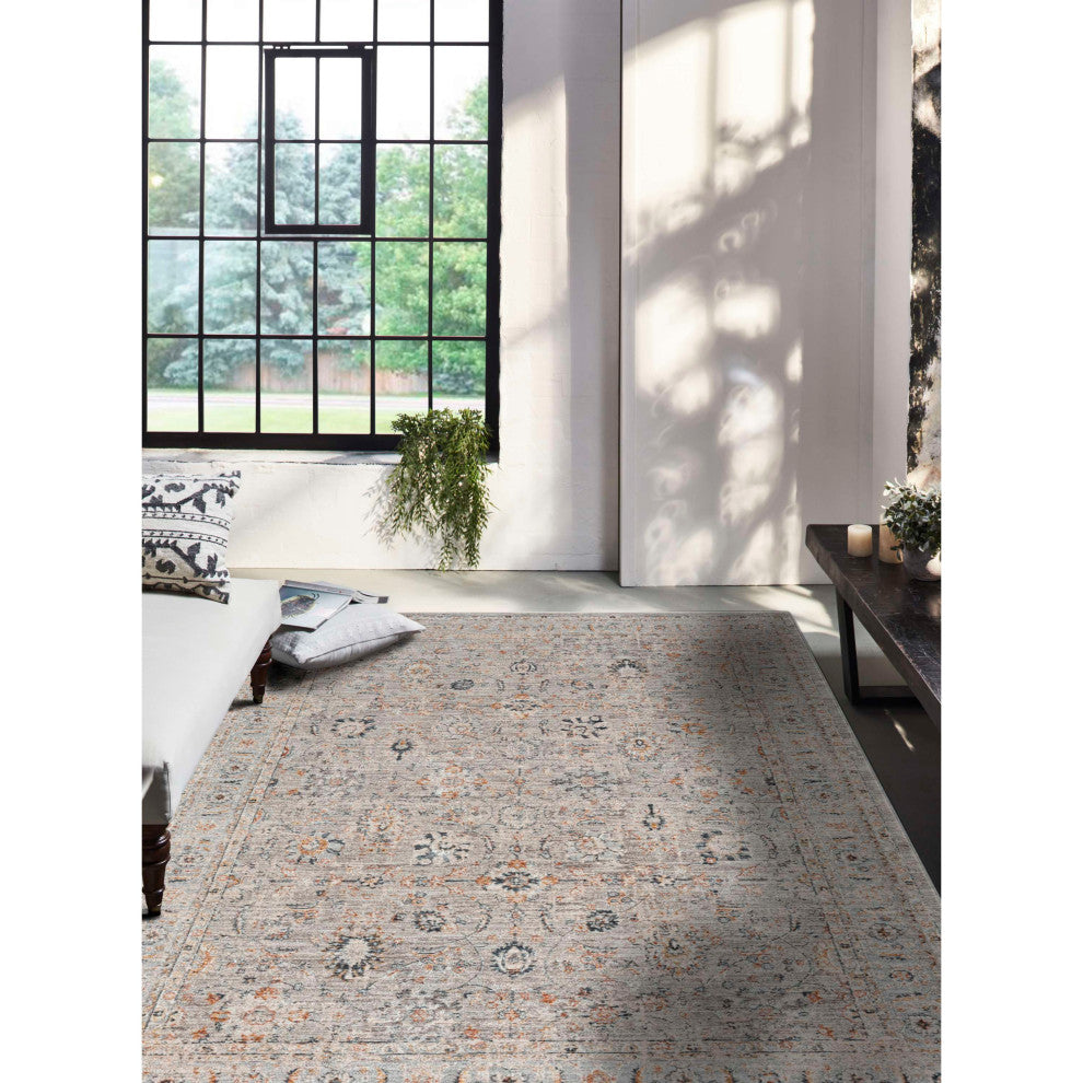 Manor Sarouk Machine Made Indoor Area Rug, 2'6"x7'5", Charcoal