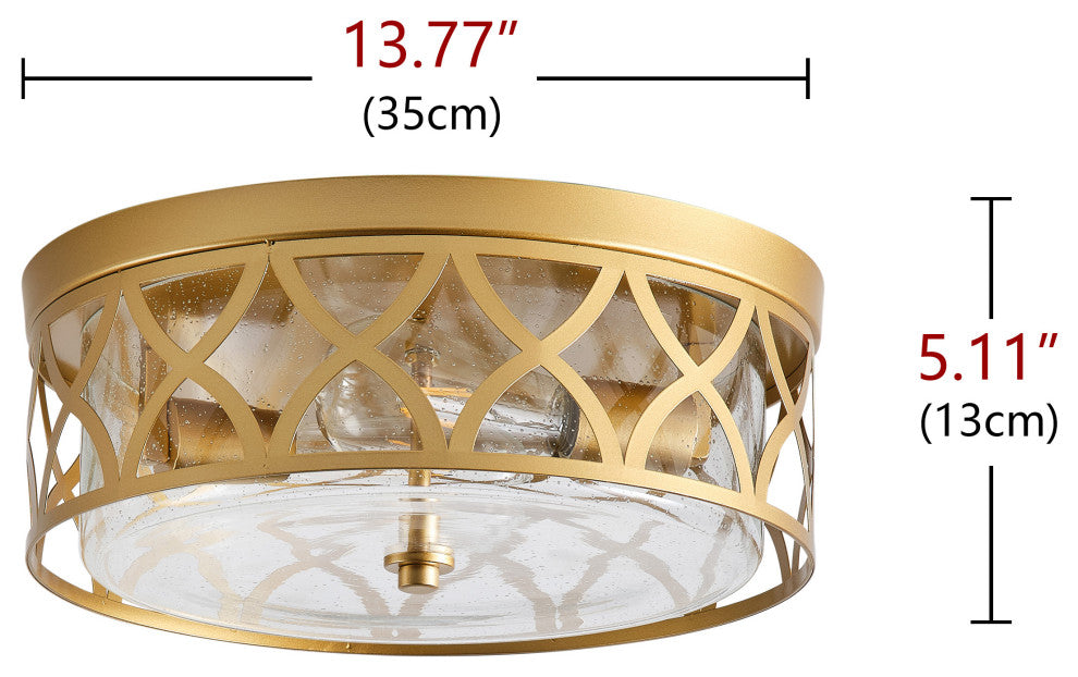 Modern Gold 2-Light Flush Mount Ceiling Light with Seeded Glass
