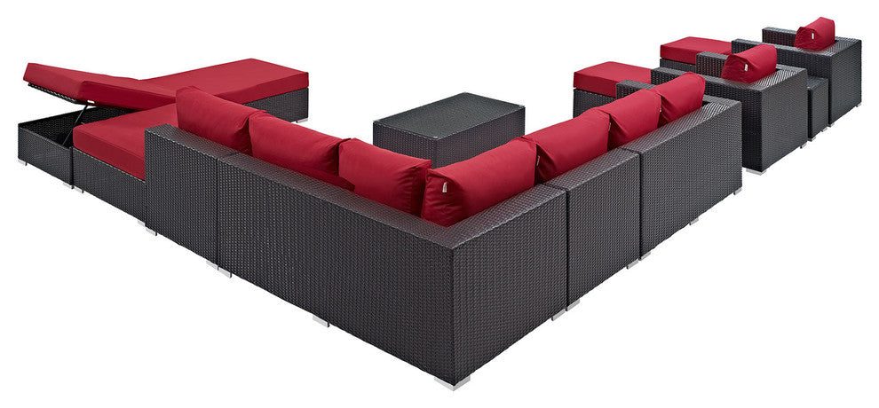 Modway Convene 12 Piece Outdoor Patio Sectional Set, Espresso Red