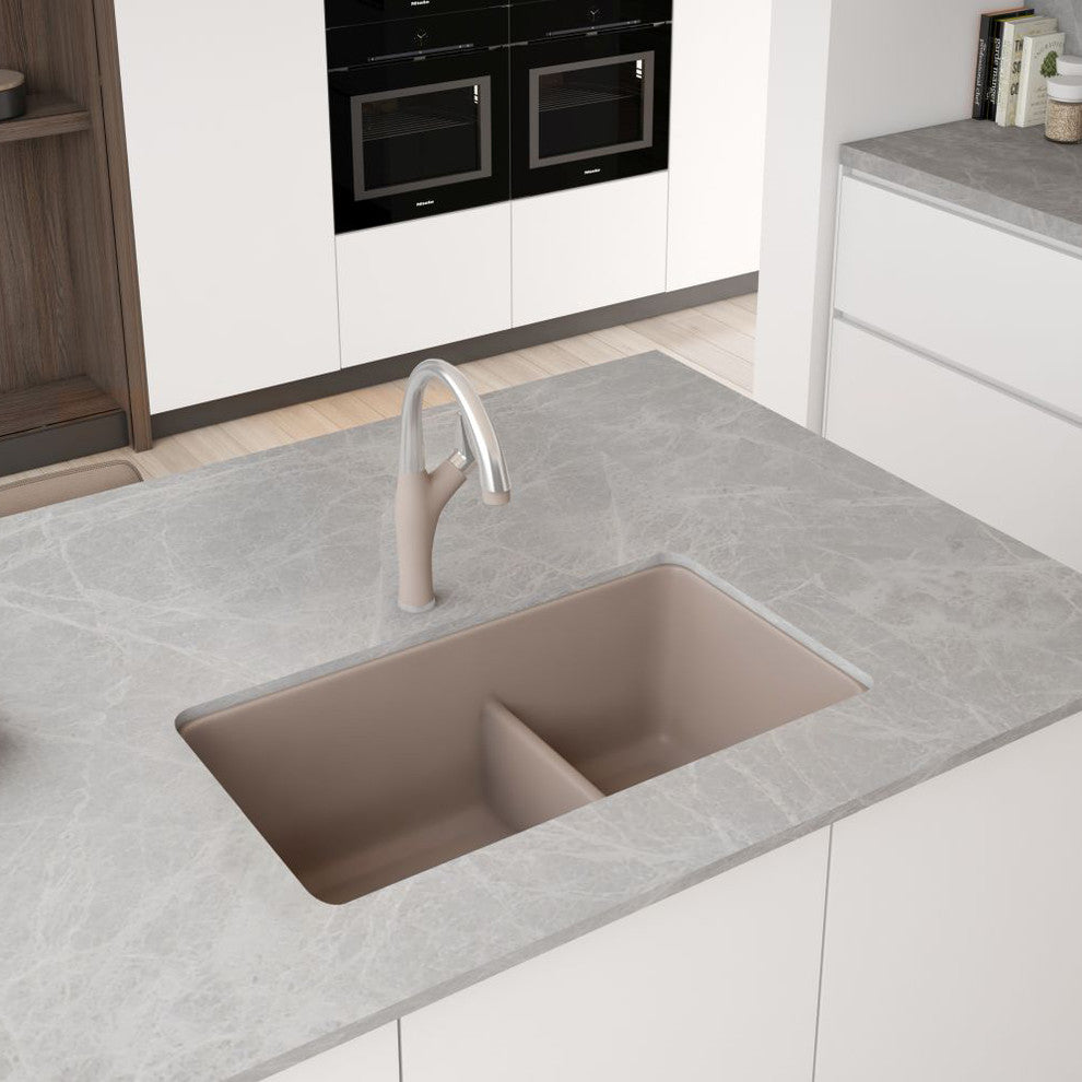 Blanco 442522 Precis 33"x18" Granite Double Offset Bowl Kitchen Sink, Truffle