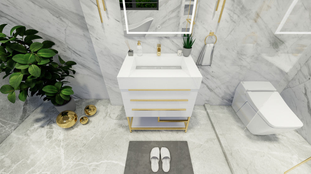 Madison 30" Freestanding Vanity with Reinforced Acrylic Sink, High Gloss White