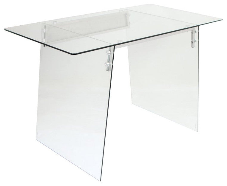 Contemporary Desk, Clear Tempered Glass Construction & Stainless Steel Accents