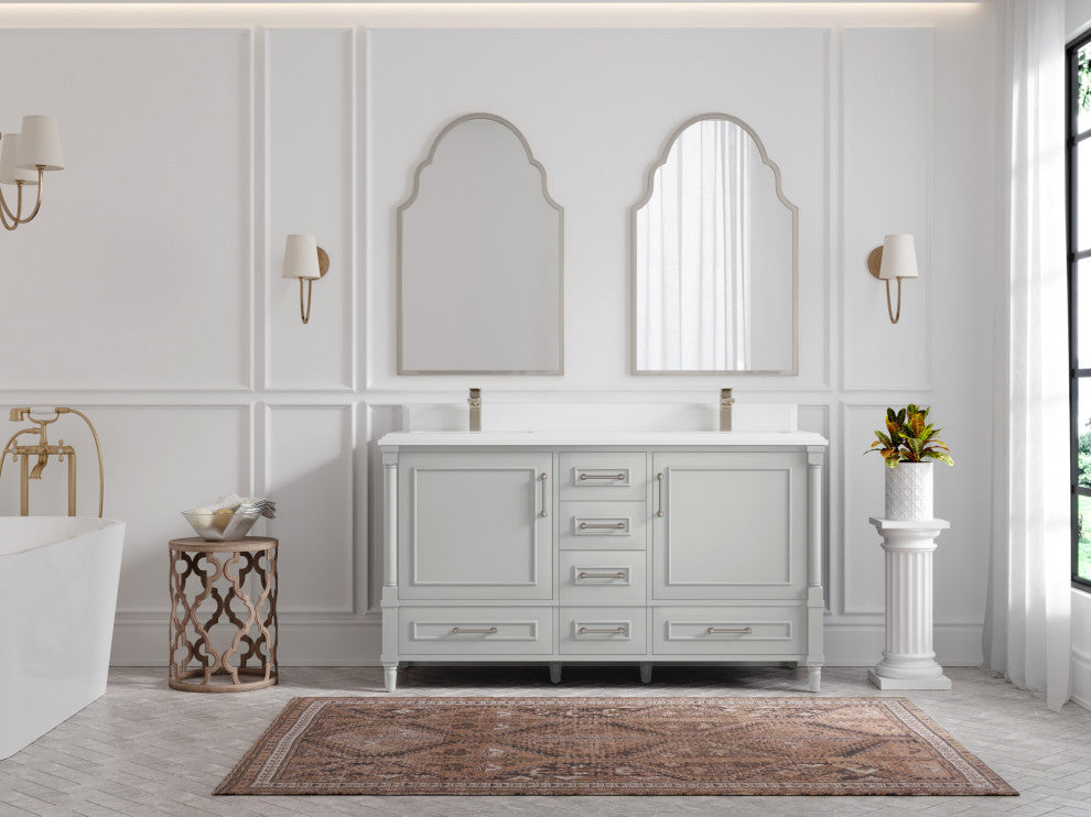 Aberdeen 60 Double Bathroom Vanity in Coventry Gray 1.5" White Quartz
