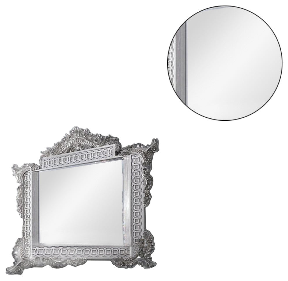Benzara BM275517 Wall Mirror, Oversized Ornate Carved, Antique Gray