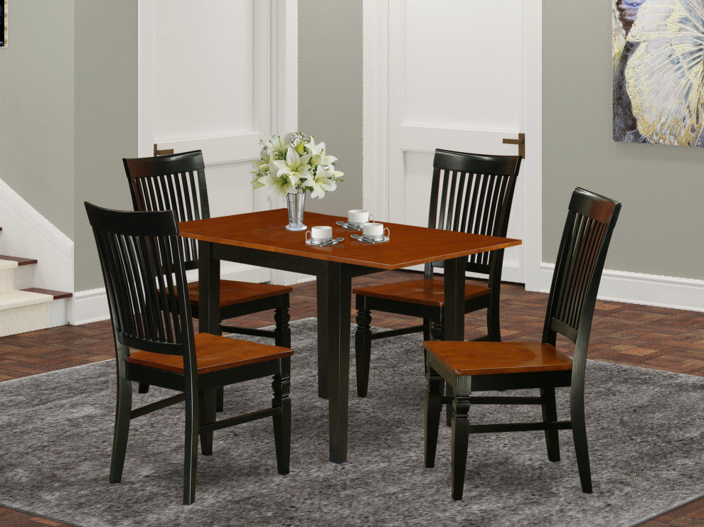 5Pc Kitchen Set, Drop Leaf Table, 4 Chairs, Solid Seat, Black-Cherry