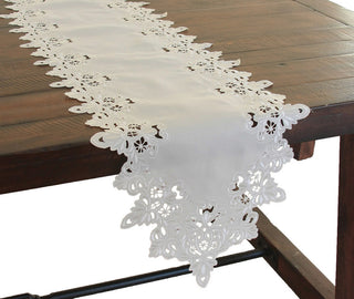 Victorian Lace Embroidered Cutwork Table Runner, 15"x54", Taupe