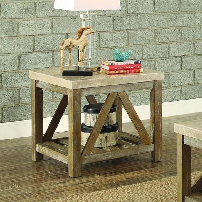 Homelegance Ridley End Table With Marble Top, Weathered Wood