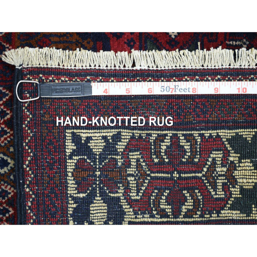Red Hand Knotted Shiny Wool Afghan Khamyab Runner Orientel Rug, 2'10"x10'0"