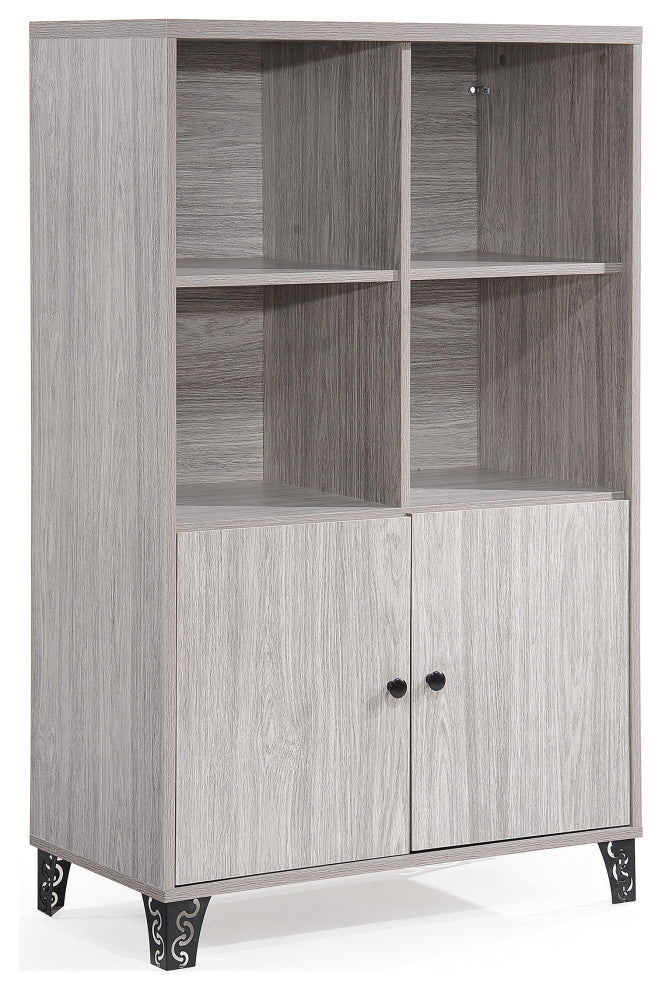 GDF Studio Justina Mid Century Modern Finished Fiberboard Cabinet, Gray Oak