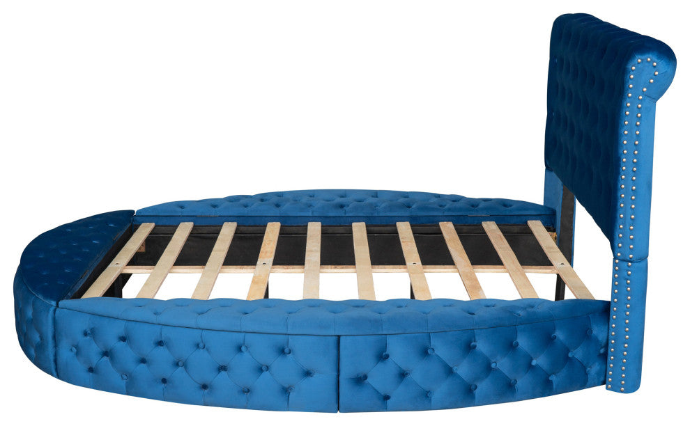 Full/Queen Upholstered Frame Platform Bed with Storage on Both Sides, Blue, Full
