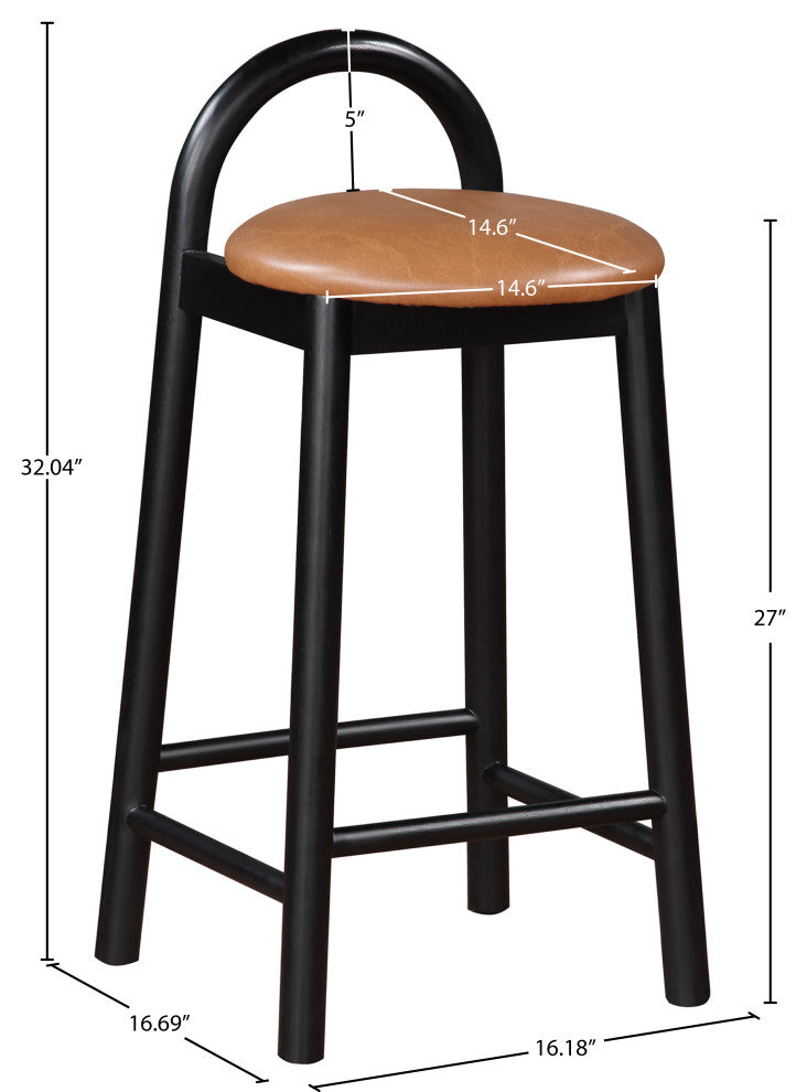 Meridian Furniture Calvin Vegan Leather Stool, Cognac, Black Finish