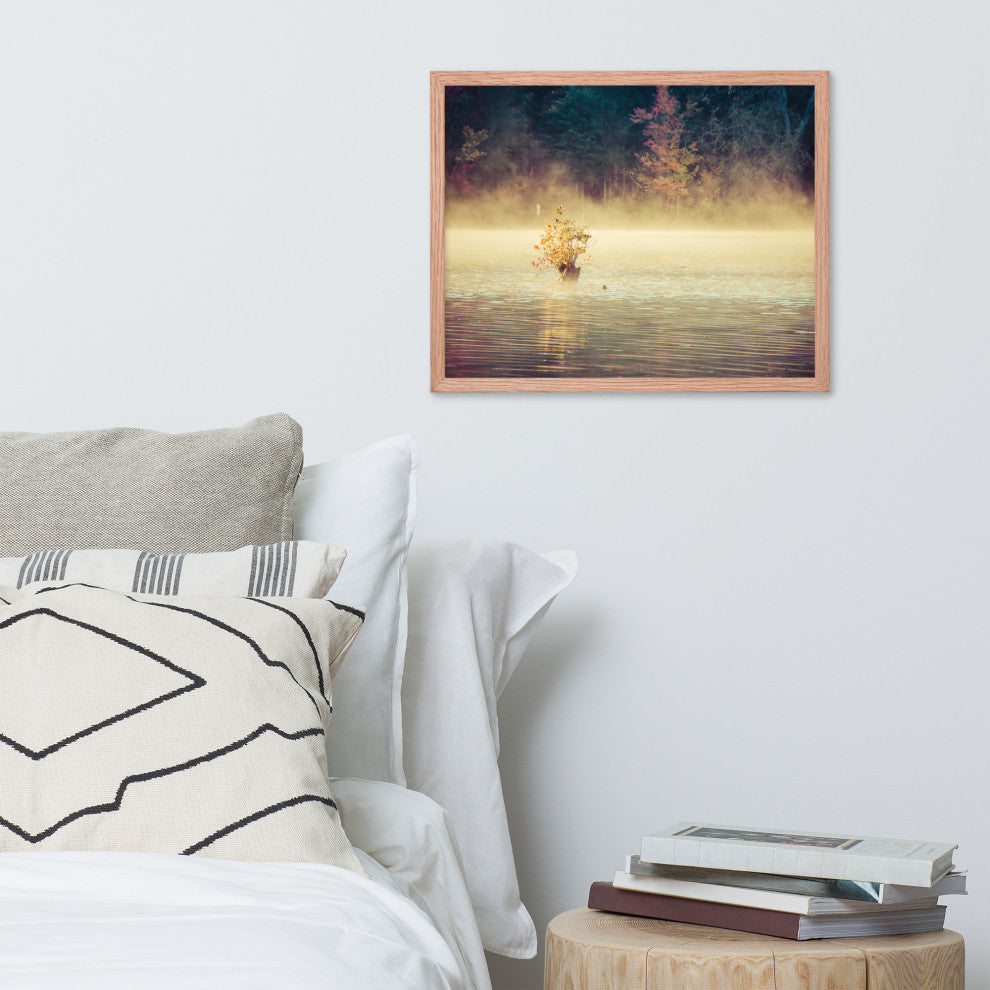 Golden Mist on Waples Pond Framed Photo Paper Wall Art Prints, Red Oak, 16" X 20"